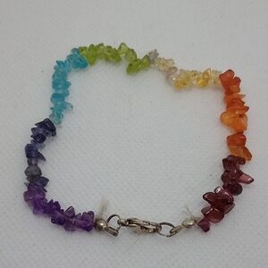 Handmade 7 Chakra Rainbow Gemstone Crystal Chip Bracelet Boho Festival Spiritual